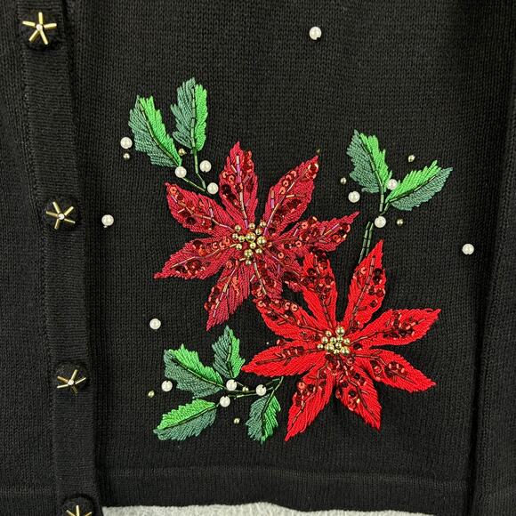 VTG 90s Womens Ugly Christmas Sweater Large Faux Fur Floral Beaded BP Design - Picture 7 of 13